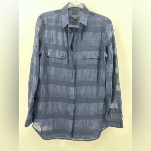 Rag & Bone Womens Button Front Long Sleeve Striped Shirt Navy Blue Size Xs